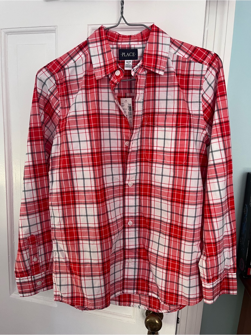 The Children's Place Boy’s Red and White Plaid Button-Down Shirt